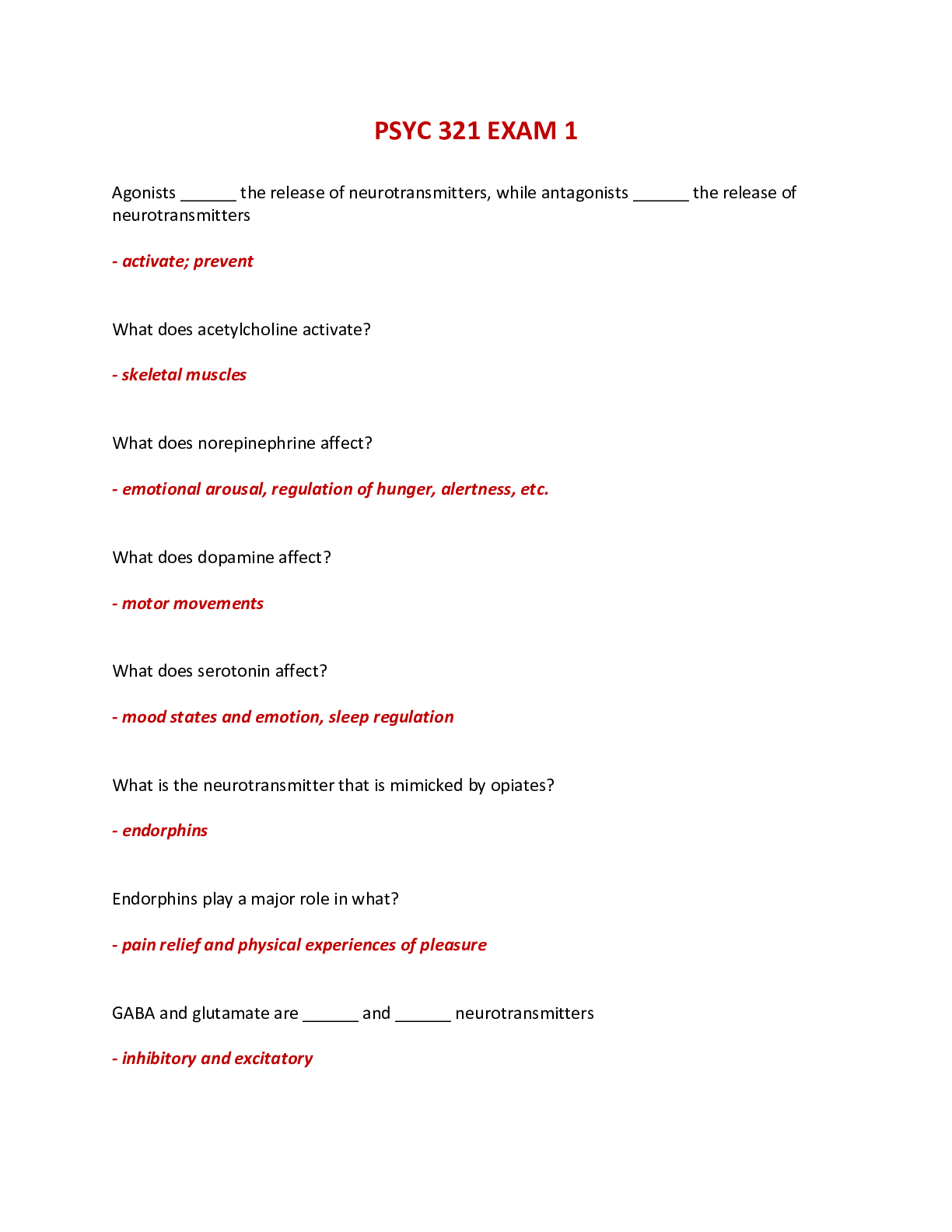 Preview of PSYC 321 EXAM 1 - QUESTIONS AND ANSWERS (LATEST 2022)
